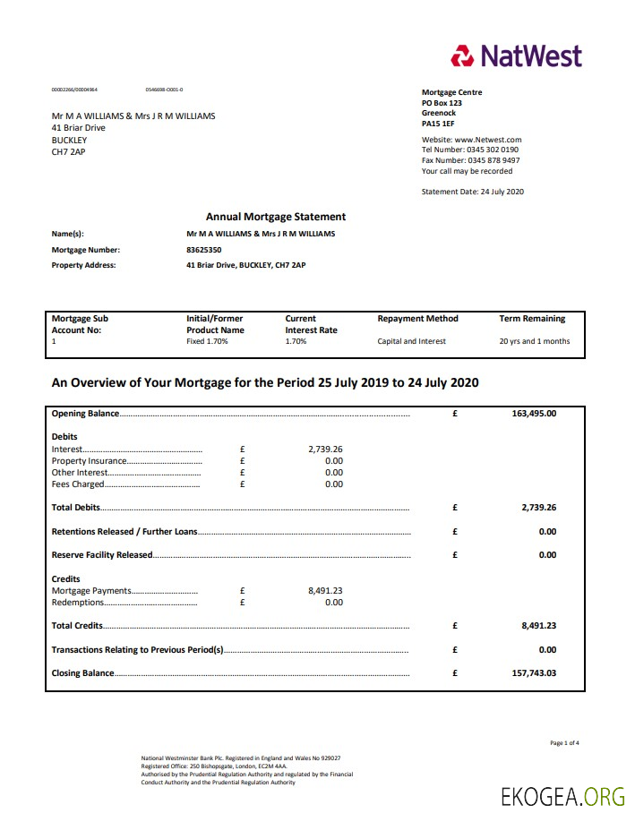 Royaume Uni Justificatif de domicile de la banque NatWest au format Word et PDF (.doc et .pdf)